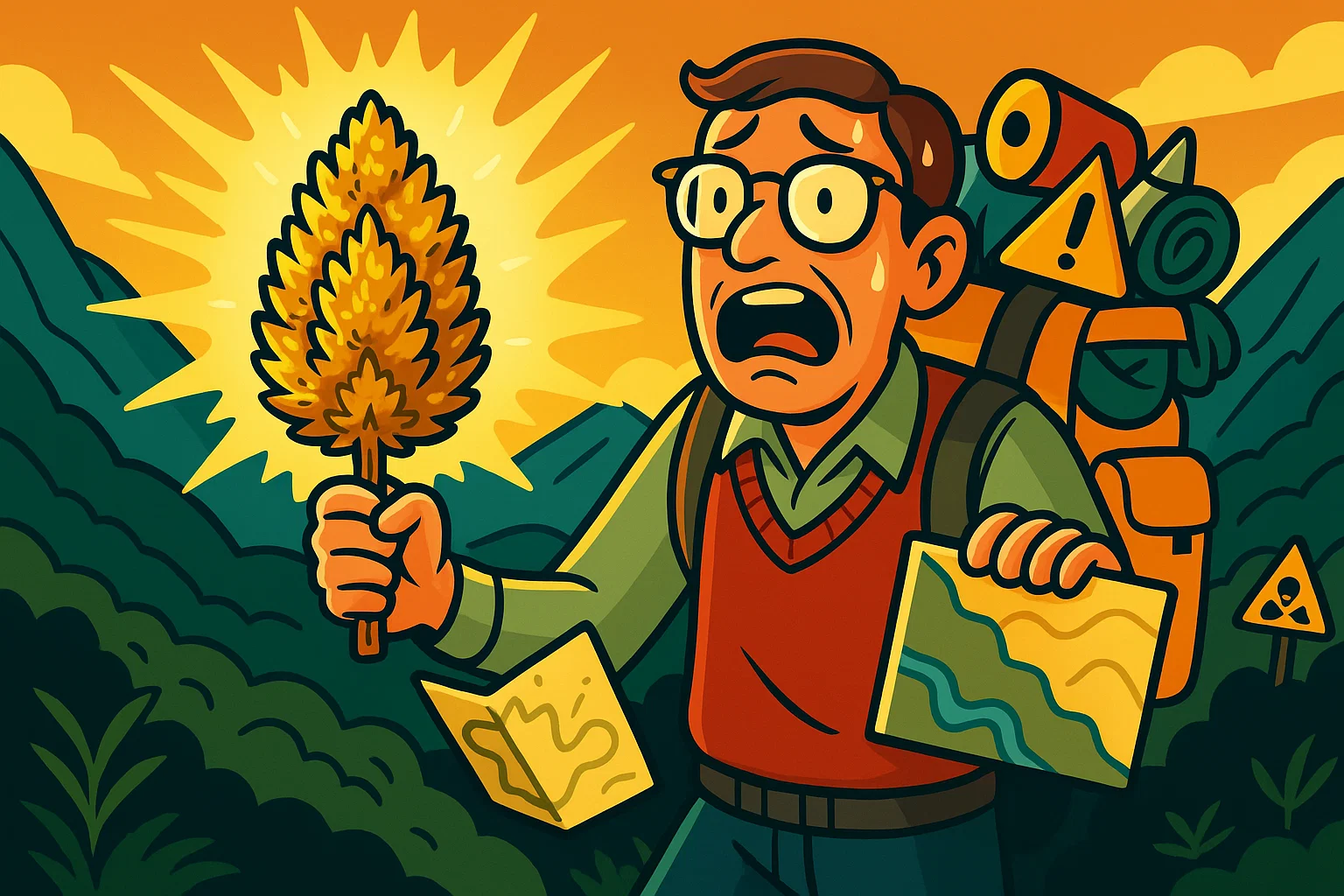 Comic: Carlos sortiert unter dem energetischen Einfluss von Colombian Gold Lamas mit Bibliotheksausweisen.