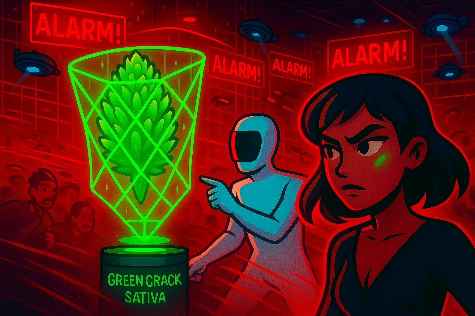 Alarm: Purity‑Protocol Agent enttarnt Juno; rote Voxel‑Sirenen und Laser‑Gitter.