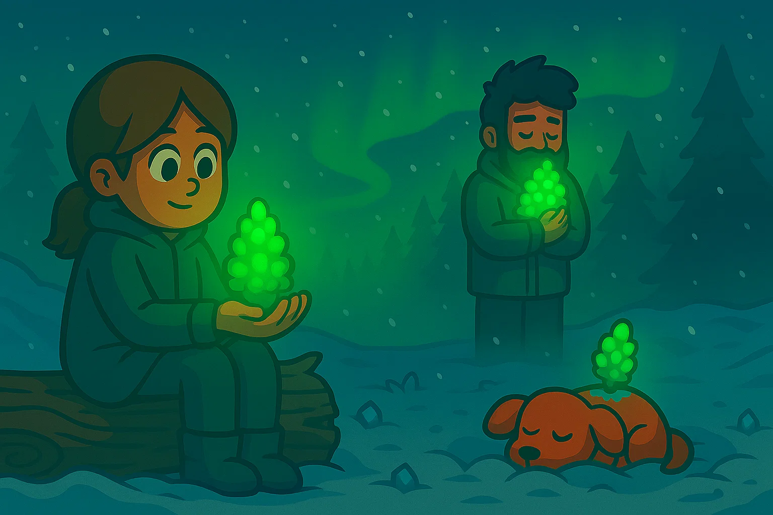 Im SV-Hopper: meditative Ruhe, der Klon in einem Behälter leuchtet grün, Bartholomew schläft im Parka.