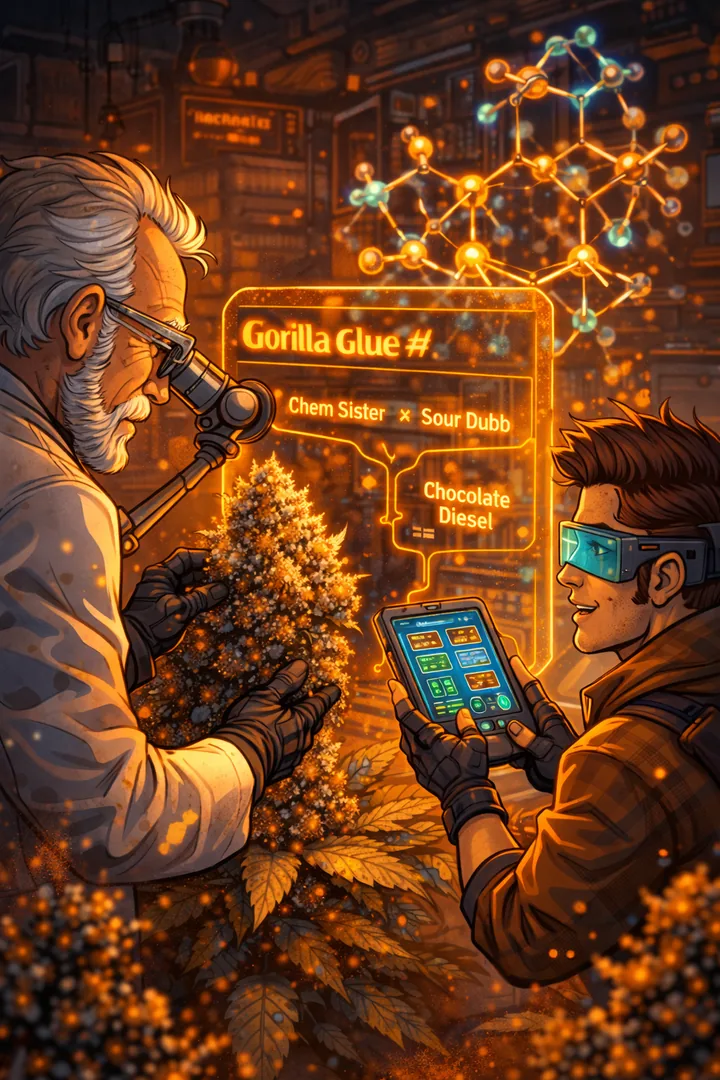 Aris analysiert die GG#4 Blüte, das Terp-O-Meter raucht fast vor Begeisterung.
