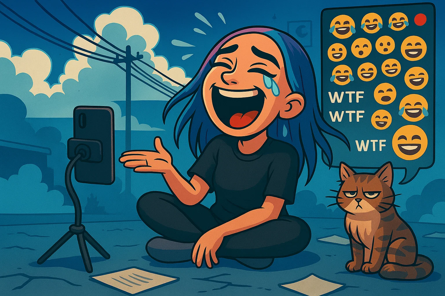 Comic: Luna führt im Lachflash ein tiefes Gespräch mit ihrer Katze und streamt es live.